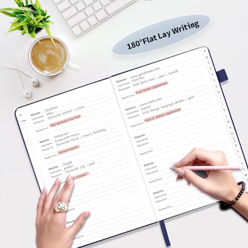 Password Book with Alphabetical Tabs, Hardcover Large Password Keeper, Password Notebook Organizer for Computer and Internet Address Website, Gifts for Home, Office, 7"x 10" - Navy Blue
