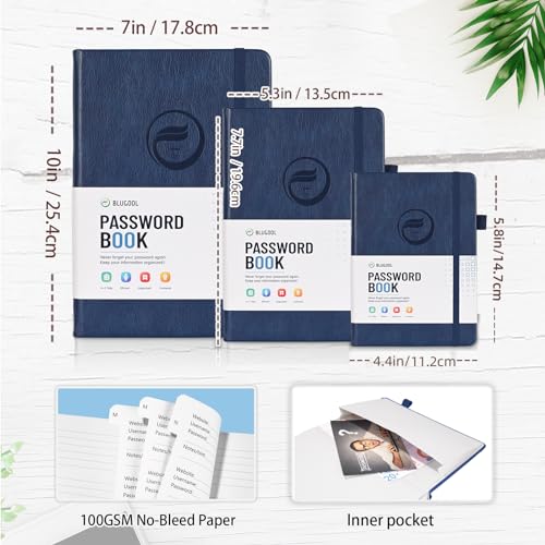 Password Book with Alphabetical Tabs, Hardcover Large Password Keeper, Password Notebook Organizer for Computer and Internet Address Website, Gifts for Home, Office, 7"x 10" - Navy Blue