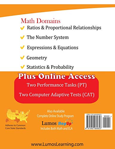 SBAC Test Prep: 7th Grade Math Common Core Practice Book and Full-length Online Assessments: Smarter Balanced Study Guide With Performance Task (PT) ... Testing (CAT) (SBAC by Lumos Learning)