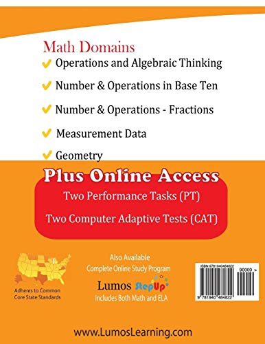 SBAC Test Prep: 4th Grade Math Common Core Practice Book and Full-length Online Assessments: Smarter Balanced Study Guide With Performance Task (PT) ... Testing (CAT) (SBAC by Lumos Learning)