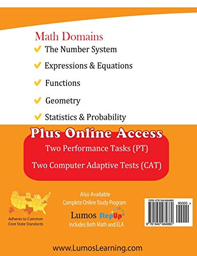 SBAC Test Prep: 8th Grade Math Common Core Practice Book and Full-length Online Assessments: Smarter Balanced Study Guide With Performance Task (PT) ... Testing (CAT) (SBAC by Lumos Learning)