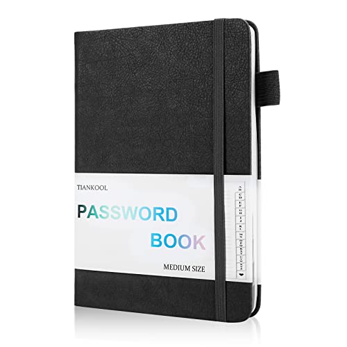 Password Book with Alphabetical Tabs-Hardcover Password Keeper for Internet & Computer Login, Recording Addresses, Usernames, Passwords, Password Organizer Notebook for Home or Office, 5.1x7 IN, Black
