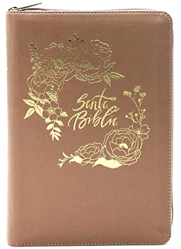 Biblia para Mujeres Reina Valera 1960 Letra Gigante de 14 Puntos Tamano Manual con Cierre y Indice Semil Piel Color Rosa Perla con Dorado Edicion Limitada
