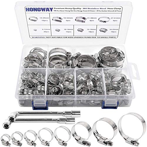 304 Stainless Steel Hose Clamp Assortment Kit (78 Pack)