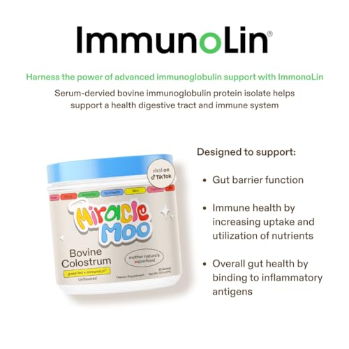 Colostrum Supplement for Gut Health, Hair Growth, Beauty and Immune Support - Easy to Mix Grass Fed Bovine Powder - Highest IgG Plus ImmunoLin, Unflavored (30 Servings)