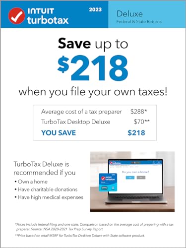TurboTax Deluxe 2023 Tax Software, Federal & State Tax Return [Amazon Exclusive] [PC/Mac Download]