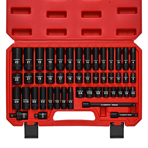 CASOMAN Impact Socket Set, 3/8" Drive, 48 Piece
