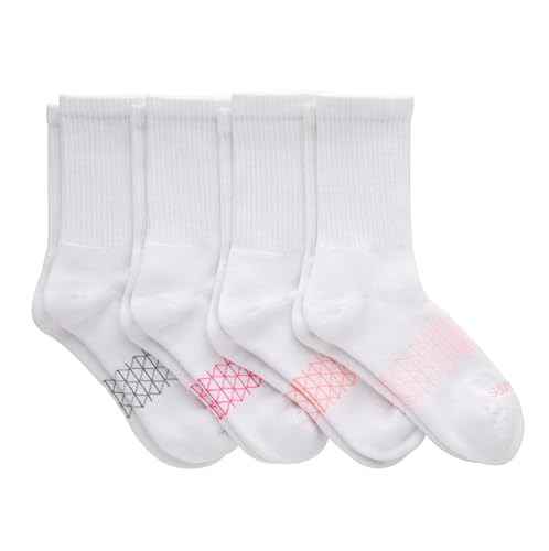 Hanes Cushioned, Absolute Active Crew Socks for Women, Seamless Toe, 4-Pairs, White, 5-9