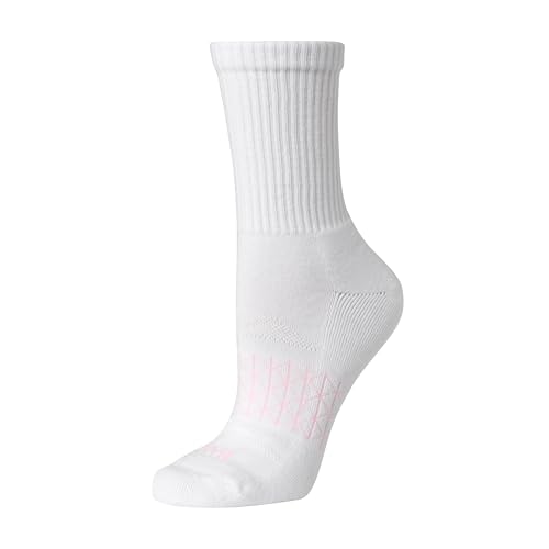 Hanes Cushioned, Absolute Active Crew Socks for Women, Seamless Toe, 4-Pairs, White, 5-9
