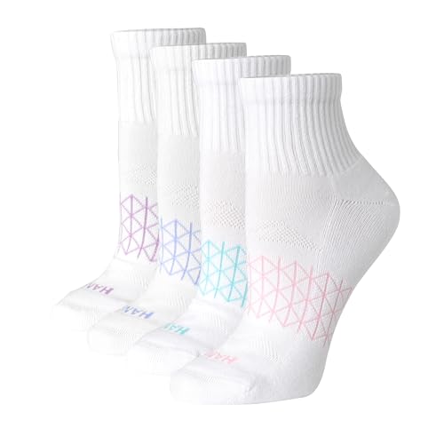 Hanes Cushioned, Absolute Active Ankle Socks for Women, Seamless Toe, 4-PRS, White, 5-9