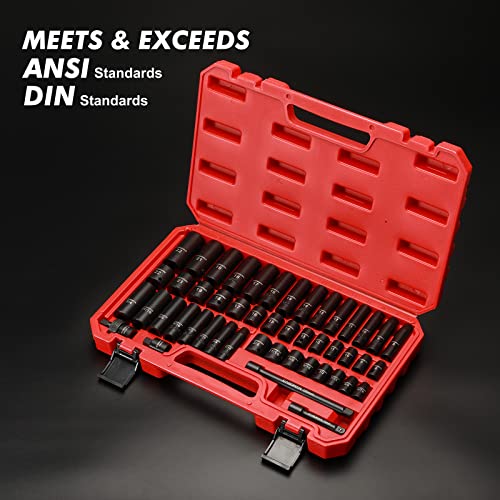 CASOMAN Impact Socket Set, 3/8" Drive, 48 Piece