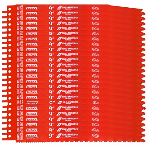 25 Pack 6/12tpi 9 Inch Saw Blade Wood with Nails Cutting,Bi-Metal Reciprocating Saw Blades for Nail-Embedded Wood, Organizer Case Included