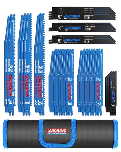 34PCS Reciprocating Saw Blade Set Sawzall Blades for Metal Wood Cutting Pruning with Organizer Pouch Saw Blades