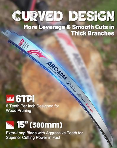 EZARC Japanese Teeth Reciprocating Saw Blade 15 Inch, Arc Edge Wood Pruning Saw Blades 6TPI for Tree Trimming, Wood Cutting, 3 Pieces