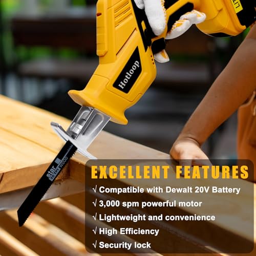 Reciprocating Saw Compatible with DeWalt 20V MAX Battery, Cordless Reciprocating Saw, 0-3000SPM Variable Speed, 4 Saw Blades for Metal and Wood Cutting (Battery Not Included)