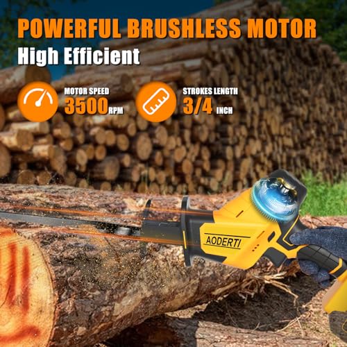 Cordless Reciprocating Saw for DEWALT 20V Max Battery, Brushless Motor Variable Speed 0-3500 SPM, Tool-free Blade Change, AODERTI Recipro Sawzall with 4 Saw Blades for Wood/Metal Cutting (Tool Only)