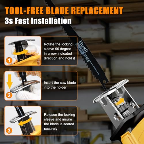 Cordless Reciprocating Saw for DEWALT 20V Max Battery, Brushless Motor Variable Speed 0-3500 SPM, Tool-free Blade Change, AODERTI Recipro Sawzall with 4 Saw Blades for Wood/Metal Cutting (Tool Only)