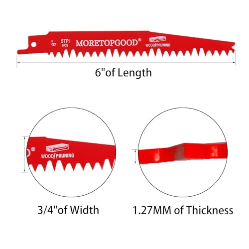 MORETOPGOOD Wood Pruning Reciprocating Saw Blades,6 Inch Saw Blades for Trees Wood Cutting, Wood Saw Blades (5 Pack/5TPI)