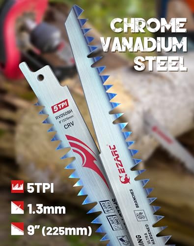 EZARC Wood Pruning Reciprocating Saw Blade 9 Inch, Fleam Ground Teeth Pruning Saw Blades for Tree Trimming, Wood/Wet Wood Cutting, 5 Pieces
