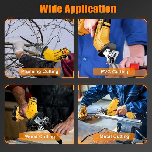 Cordless Reciprocating Saw for DEWALT 20V Max Battery, Brushless Motor Variable Speed 0-3500 SPM, Tool-free Blade Change, AODERTI Recipro Sawzall with 4 Saw Blades for Wood/Metal Cutting (Tool Only)