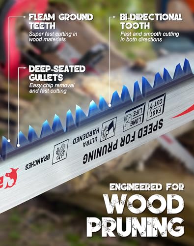 EZARC Wood Pruning Reciprocating Saw Blade 9 Inch, Fleam Ground Teeth Pruning Saw Blades for Tree Trimming, Wood/Wet Wood Cutting, 5 Pieces