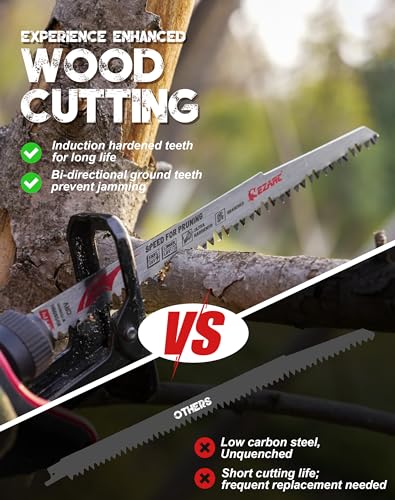 EZARC Wood Pruning Reciprocating Saw Blade 9 Inch, Fleam Ground Teeth Pruning Saw Blades for Tree Trimming, Wood/Wet Wood Cutting, 5 Pieces
