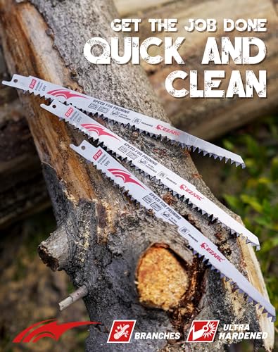 EZARC Wood Pruning Reciprocating Saw Blade 9 Inch, Fleam Ground Teeth Pruning Saw Blades for Tree Trimming, Wood/Wet Wood Cutting, 5 Pieces