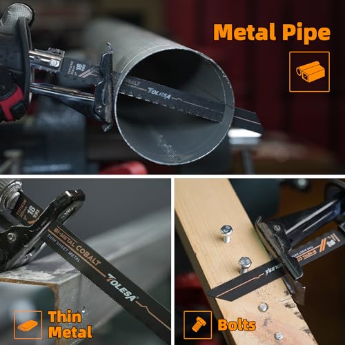 TOLESA Bi-Metal Sawzall Blades Metal Cutting 9 Inch 18 TPI, 10 Pack Reciprocating Saw Blades for Metal Pipes, Metal Profiles, Medium & Thin Sheet Metal Cutting