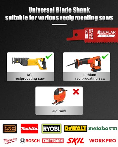 25 Pack 6 Inch 6/12 Tpi Reciprocating Saw Blades for Nail-Embedded Wood…