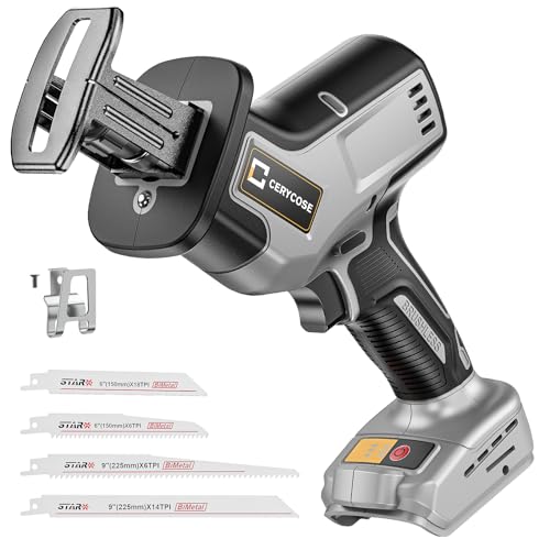 Cordless Reciprocating Saw for DeWalt 20V Max, Brushless Motor Variable Speed, Tool-Free Blade Change, Cerycose Reciprocating saw with LED Light,4 Saw Blades for Metal Wood PVC Cutting, No Battery
