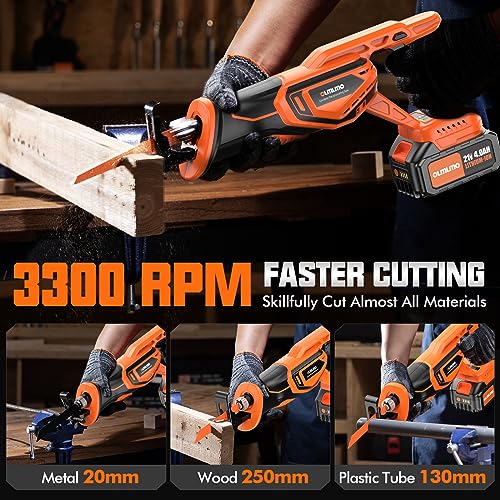 Reciprocating Saw Cordless, Brushless Cordless Reciprocating Saw with 21V 8000mAh Battery, 3000SPM 28mm Reciprocating Stroke, 8 Saw Tool-Free Blade Change Reciprocating Saw for Wood & Metal Cutting