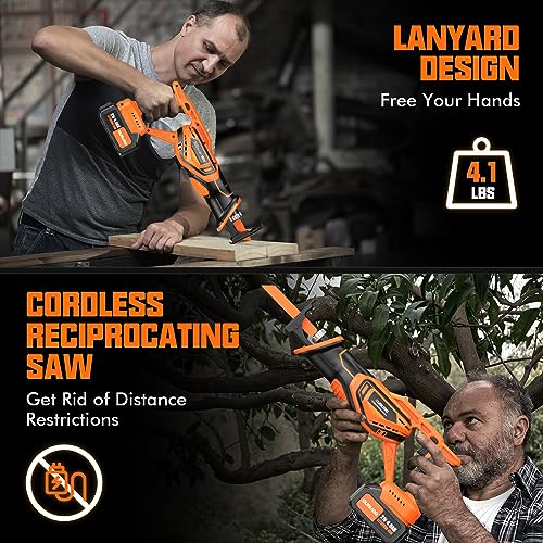 Reciprocating Saw Cordless, Brushless Cordless Reciprocating Saw with 21V 8000mAh Battery, 3000SPM 28mm Reciprocating Stroke, 8 Saw Tool-Free Blade Change Reciprocating Saw for Wood & Metal Cutting