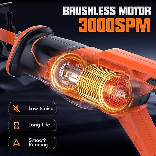 Reciprocating Saw Cordless, Brushless Cordless Reciprocating Saw with 21V 8000mAh Battery, 3000SPM 28mm Reciprocating Stroke, 8 Saw Tool-Free Blade Change Reciprocating Saw for Wood & Metal Cutting