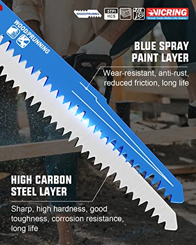 Wood Pruning Reciprocating Saw Blades 9 Inch Sawzall Blades for Trees High Carbon Steel Pruning Blade for Reciprocating Saw (5 Pack/5TPI)