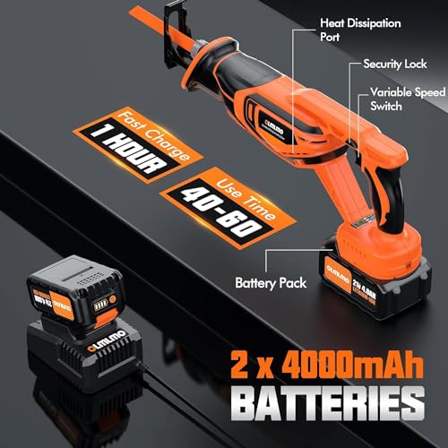 Reciprocating Saw Cordless, Brushless Cordless Reciprocating Saw with 21V 8000mAh Battery, 3000SPM 28mm Reciprocating Stroke, 8 Saw Tool-Free Blade Change Reciprocating Saw for Wood & Metal Cutting
