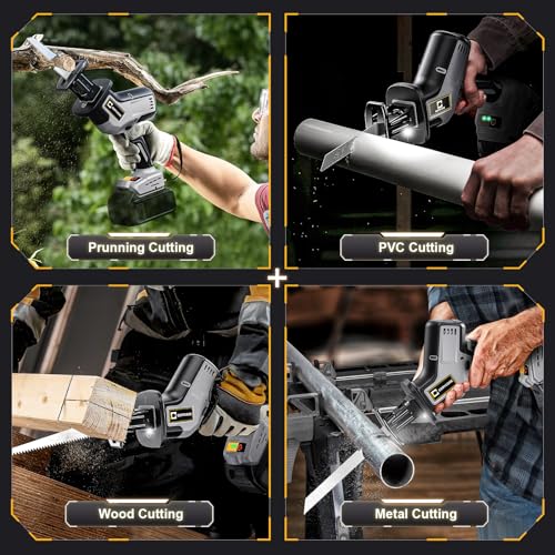 Cordless Reciprocating Saw for DeWalt 20V Max, Brushless Motor Variable Speed, Tool-Free Blade Change, Cerycose Reciprocating saw with LED Light,4 Saw Blades for Metal Wood PVC Cutting, No Battery