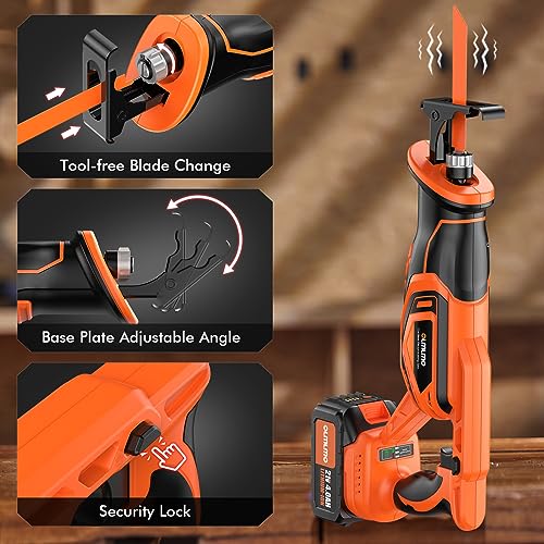 Reciprocating Saw Cordless, Brushless Cordless Reciprocating Saw with 21V 8000mAh Battery, 3000SPM 28mm Reciprocating Stroke, 8 Saw Tool-Free Blade Change Reciprocating Saw for Wood & Metal Cutting