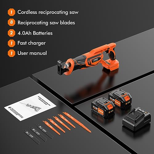 Reciprocating Saw Cordless, Brushless Cordless Reciprocating Saw with 21V 8000mAh Battery, 3000SPM 28mm Reciprocating Stroke, 8 Saw Tool-Free Blade Change Reciprocating Saw for Wood & Metal Cutting