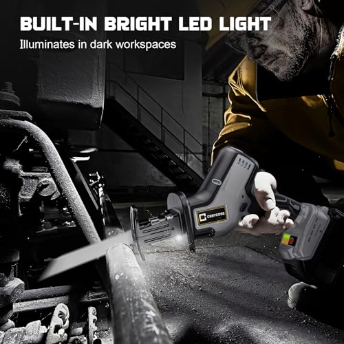 Cordless Reciprocating Saw for DeWalt 20V Max, Brushless Motor Variable Speed, Tool-Free Blade Change, Cerycose Reciprocating saw with LED Light,4 Saw Blades for Metal Wood PVC Cutting, No Battery