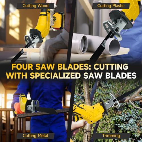 Cordless Reciprocating Saw for DeWalt 20V Battery, Sawzall Tool-Free Blade Change with 4 Saw Blade,0-3000 SPM Variable Speed for Wood/Metal/PVC Cutting, Tool Only, No Battery