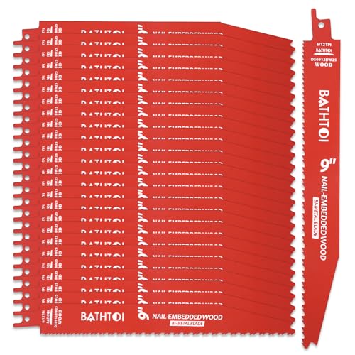 25 Pack 9 Inch 6/12 Tpi Reciprocating Saw Blades for Wood and Nail-Embedded Wood Cutting, Bi-Metal Sawzall Blades with Non-Stick Coated for Less Heat and Friction
