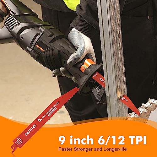 25 Pack 9 Inch 6/12 Tpi Reciprocating Saw Blades for Wood and Nail-Embedded Wood Cutting, Bi-Metal Sawzall Blades with Non-Stick Coated for Less Heat and Friction
