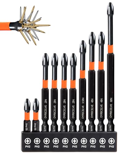10-Pack 2 Phillips Bits- Phillips Bits #2 Impact Magnetic- PH2 Bits 1-2-3.5-4-6-Inch Long Phillips Head Drill Bits- S2 Alloy Steel Phillips Screwdriver Bits-Phillips Bit Set 1/4 Hex Shank Screw Bits