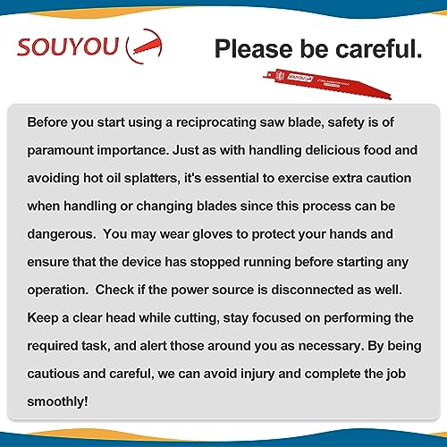 Souyou 25 Pack 9 Inch 6/12 Tpi Reciprocating Saw Blades Bi-Metal Steel Demon with Perma-Shield Coating Stud and Nail Sawzall Blades Sawzall Blades for Cutting Embedded Wood Metals PVC Pallets etc.