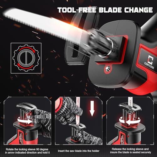Cordless Reciprocating Saw for Milwaukee m18 18V Battery, Brushless motor, Variable Speed 0-3000 Spm,Tool Free Blade Change, 4 Saw Blades for Wood/Metal/PVC Cuts (NO Battery Included)