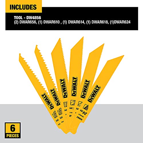 DEWALT DW4856 6pc Metal/Woodcutting Reciprocating Saw Blade Set, Metallic
