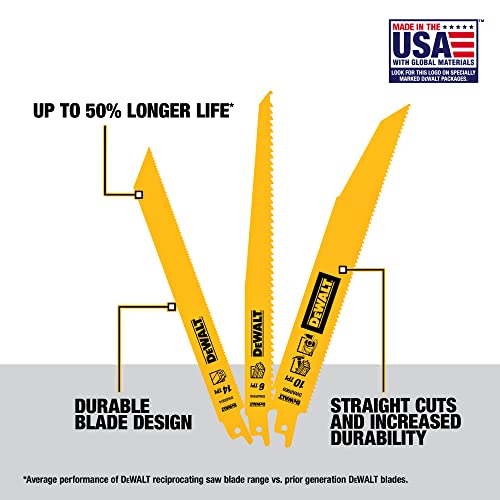 DEWALT Reciprocating Saw Blades, Bi-Metal, 6-Piece Set (DW4896)
