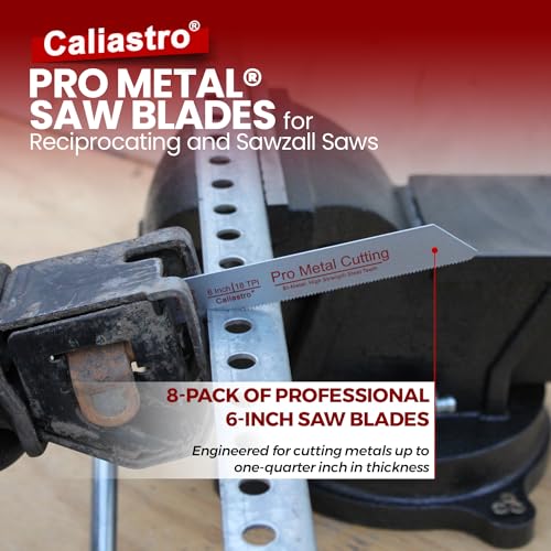 6-Inch Thick Metal Cutting Reciprocating Saw Blades (18 TPI) Made of Long Lasting Bi-Metal (HSS Teeth Bonded to HCS Body) - 8 Pack - Caliastro