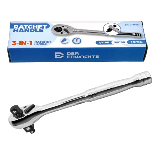 3-IN-1 Ratchet Handle Set, 72-Tooth, Full Chrome