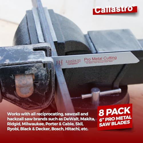 6-Inch Thick Metal Cutting Reciprocating Saw Blades (18 TPI) Made of Long Lasting Bi-Metal (HSS Teeth Bonded to HCS Body) - 8 Pack - Caliastro